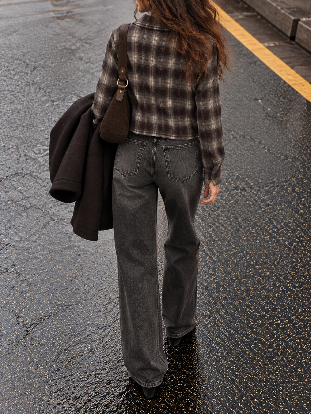 Camicia check crop panna/moro