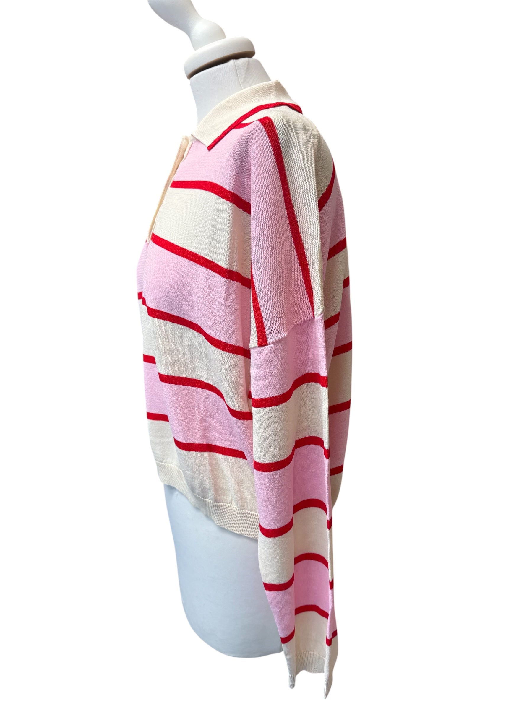 Polo rigata rosa/panna/rosso