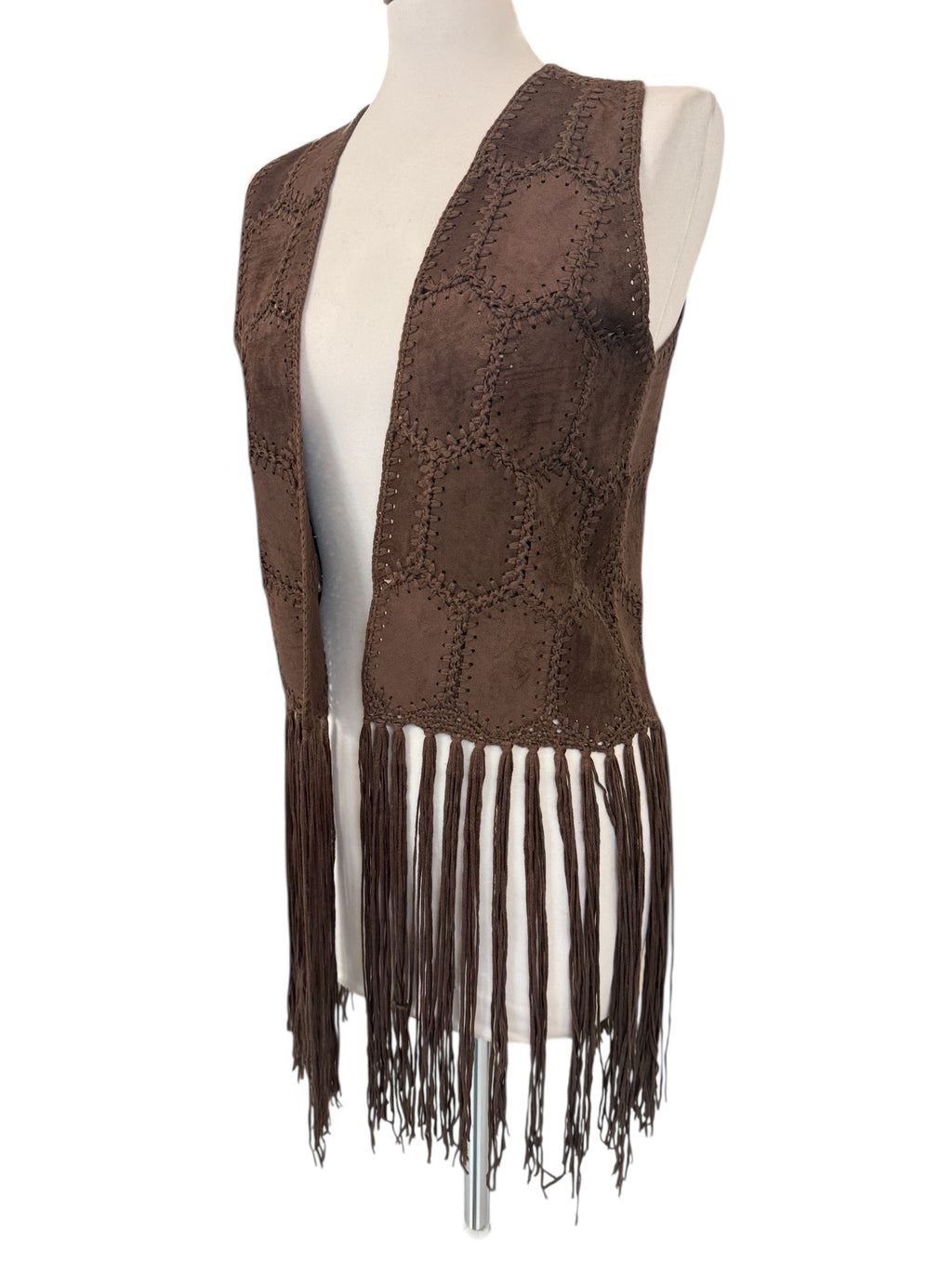 Gilet frange ricamo moro