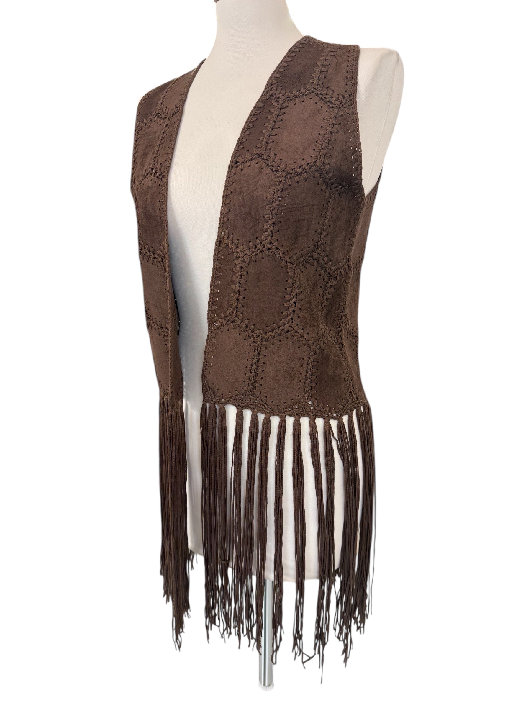 Gilet frange ricamo moro