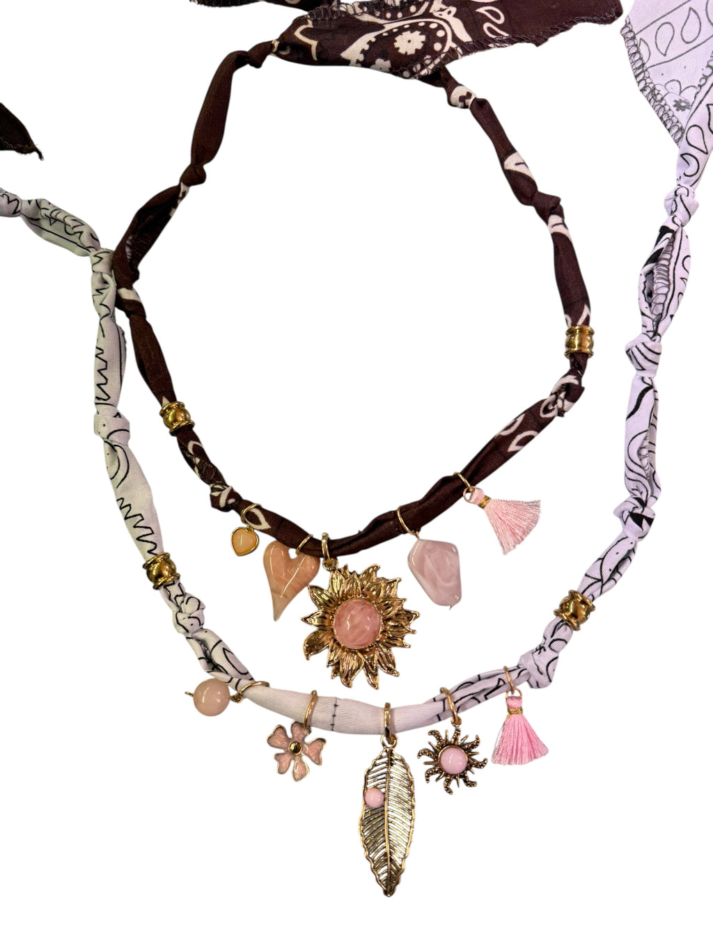 Necklace Bandana bianco/ rosa piuma