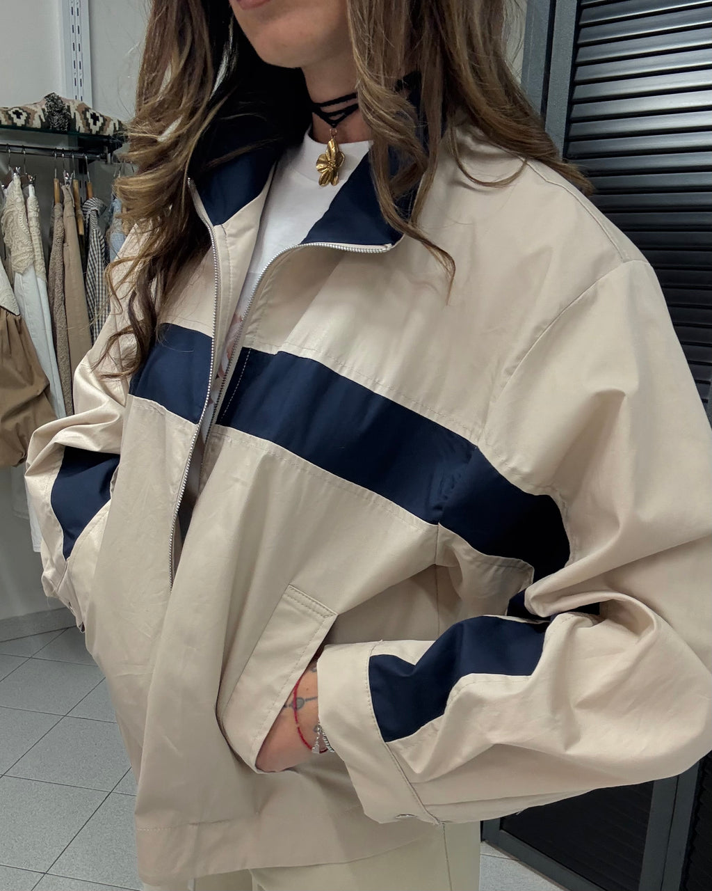 Giacchino beige banda blu