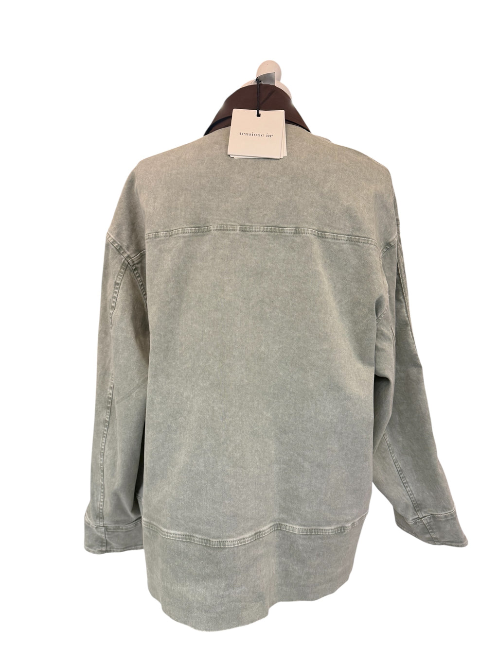 Giubbino denim verde olio con alamari