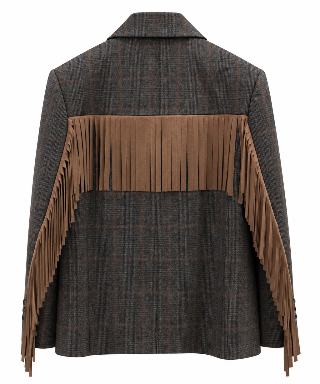 Giacca check moro/grigio con frangia