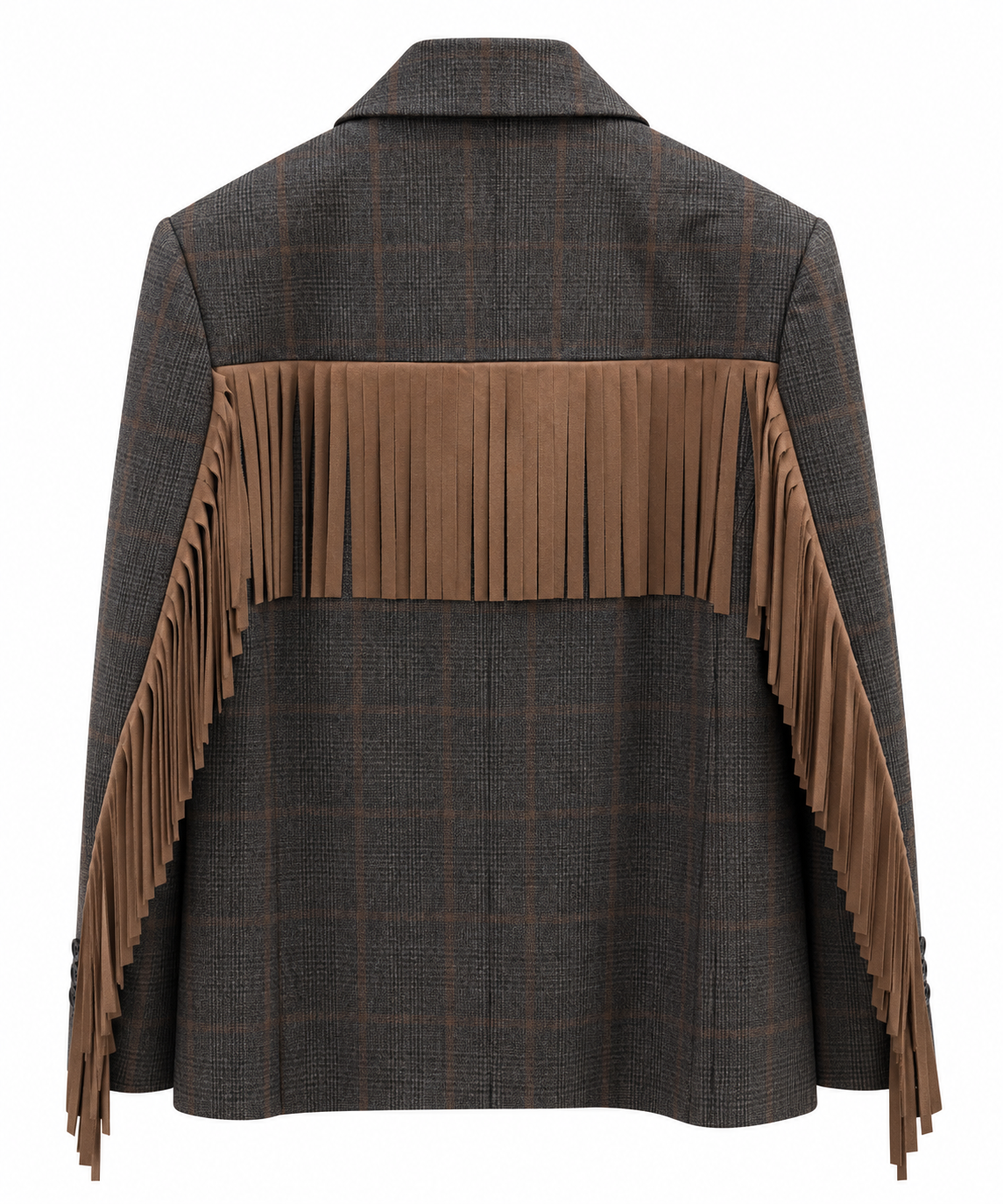 Giacca check moro/grigio con frangia