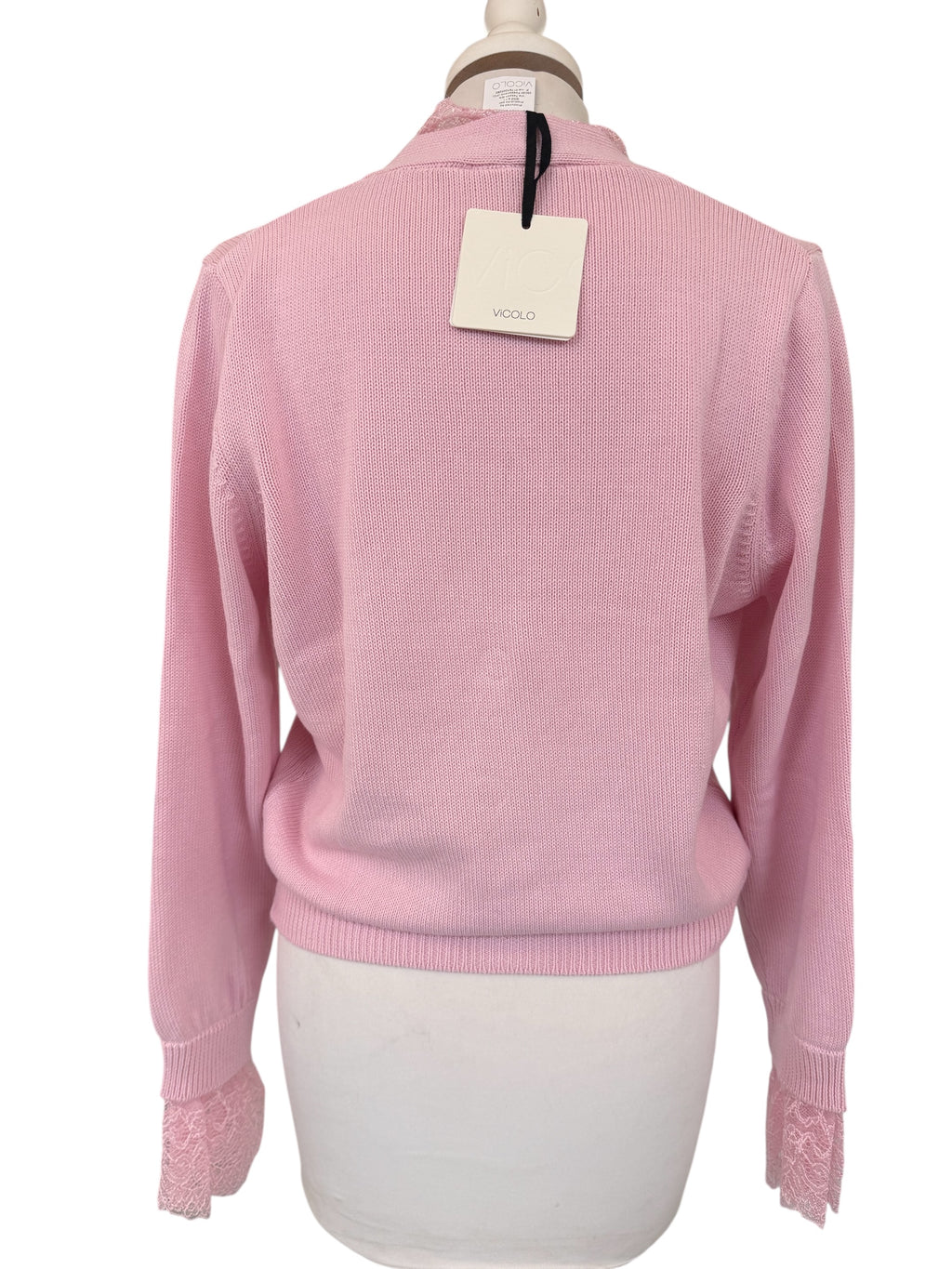 Cardigan con pizzo rosa