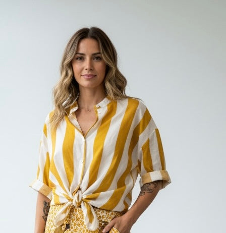 Camicia rigata senape