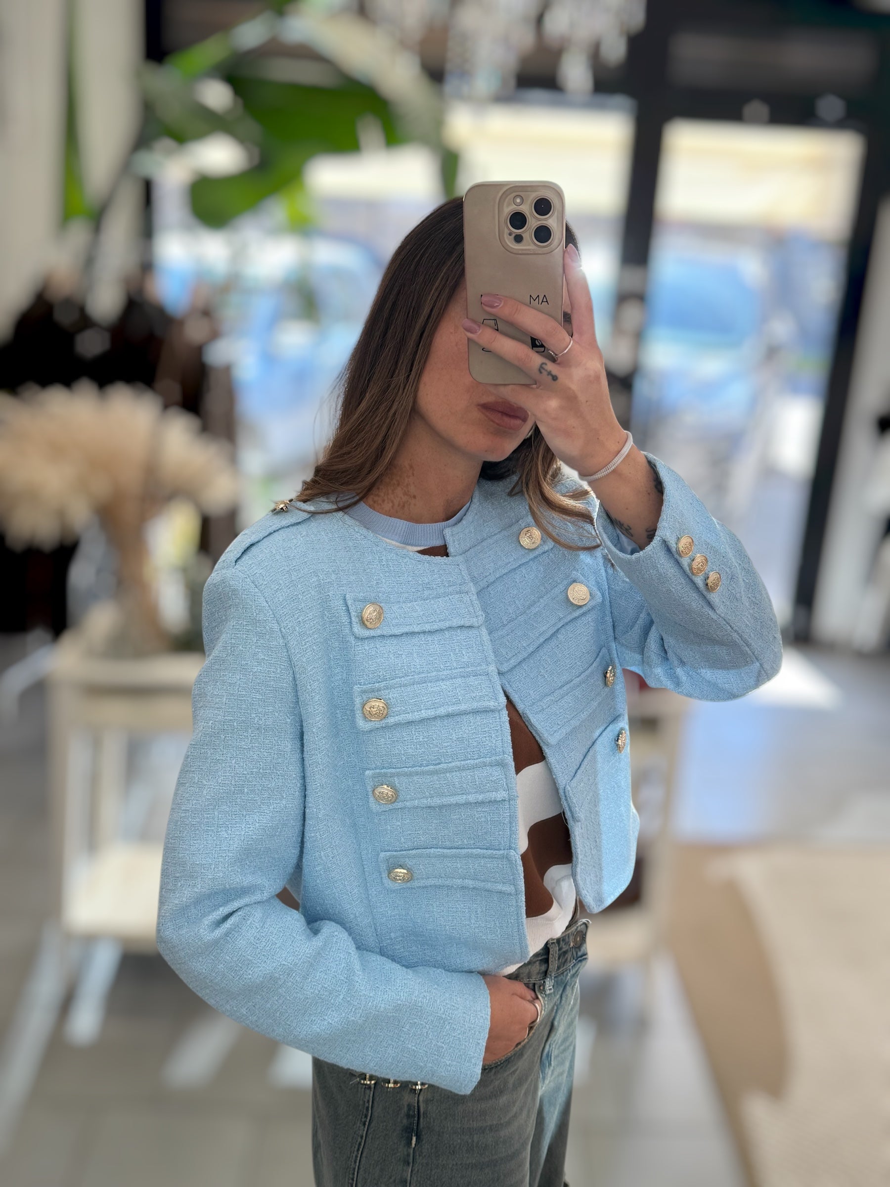 Giacca Napoleone in boucle celeste