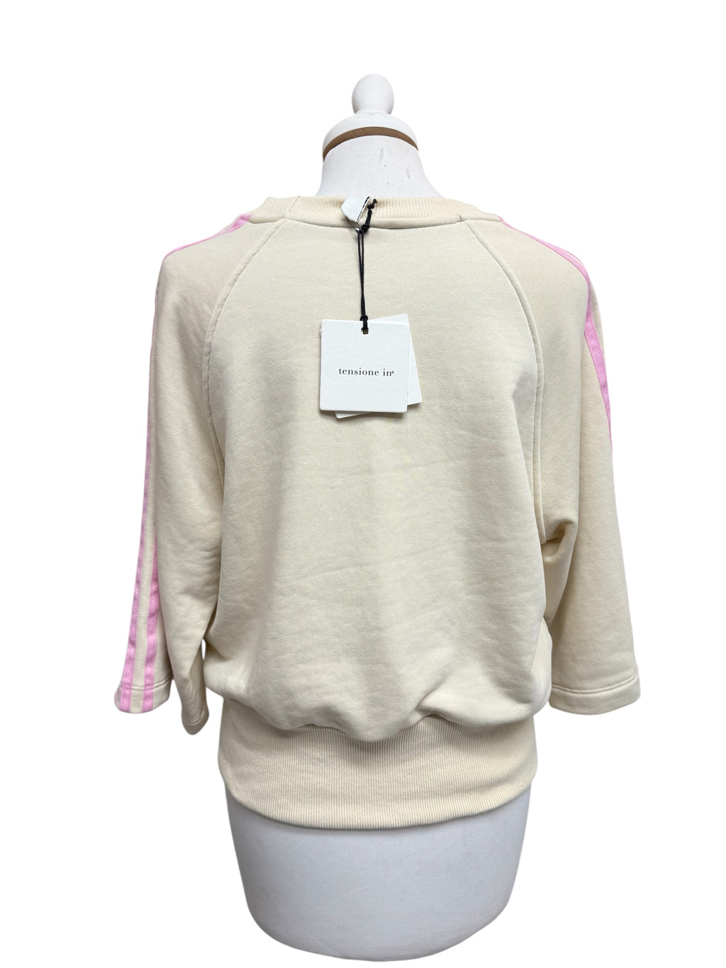 Felpa crema/rosa manica 3/4 bande laterali
