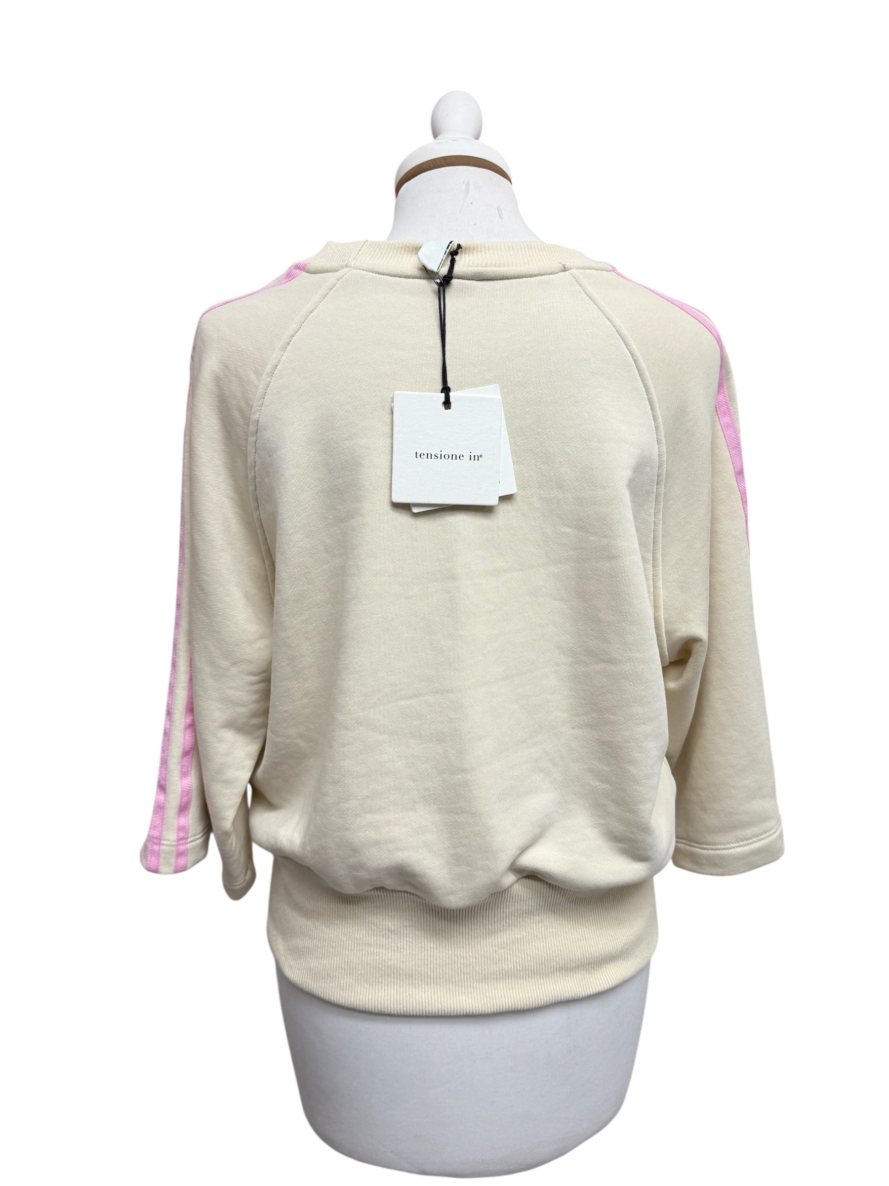 Felpa crema/rosa manica 3/4 bande laterali