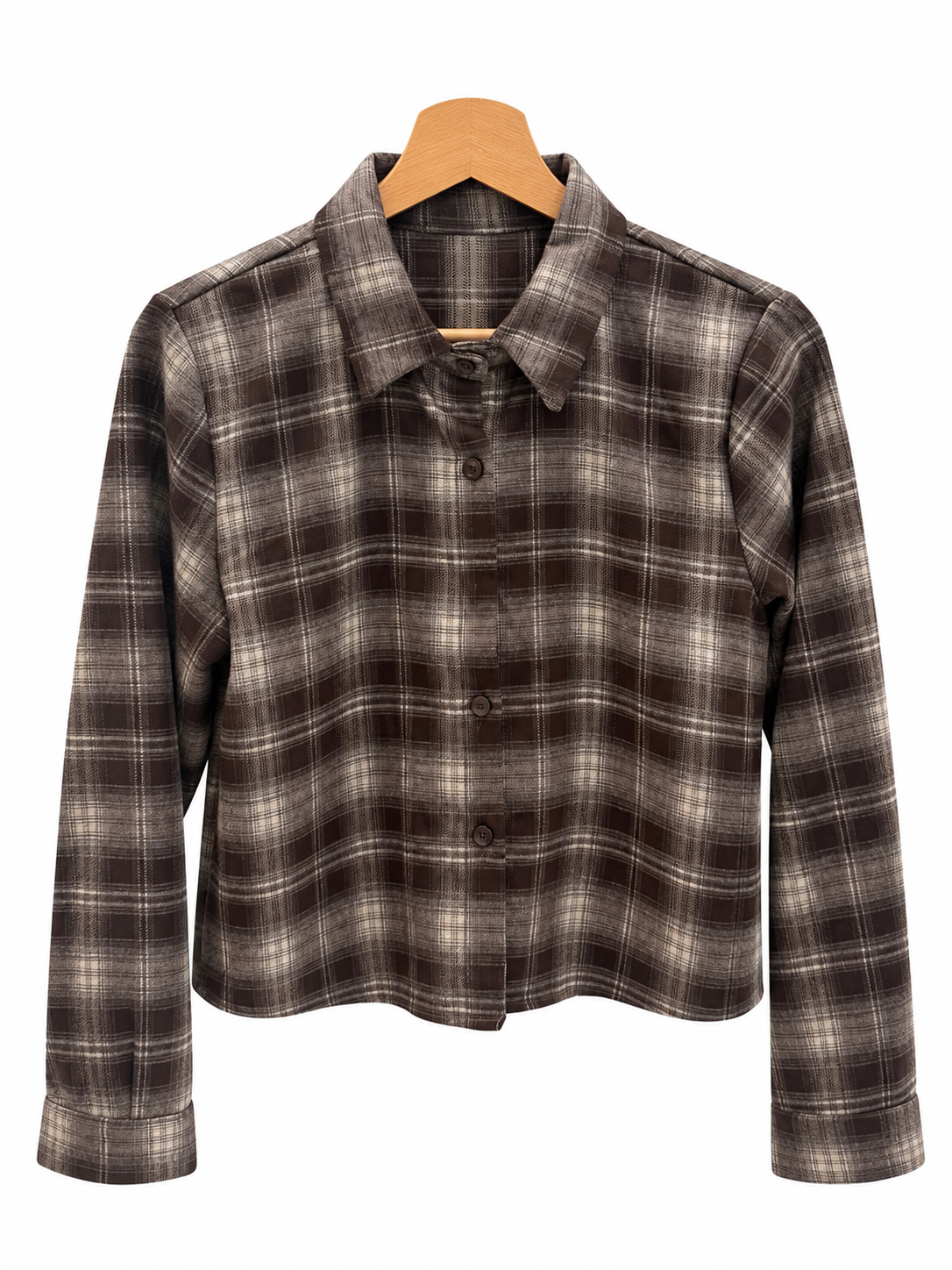 Camicia check crop panna/moro