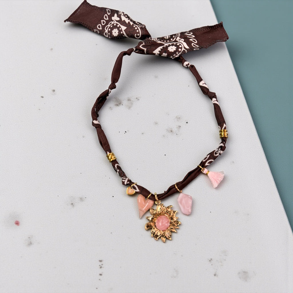 Necklace Bandana moro ciondolo rosa/fiore