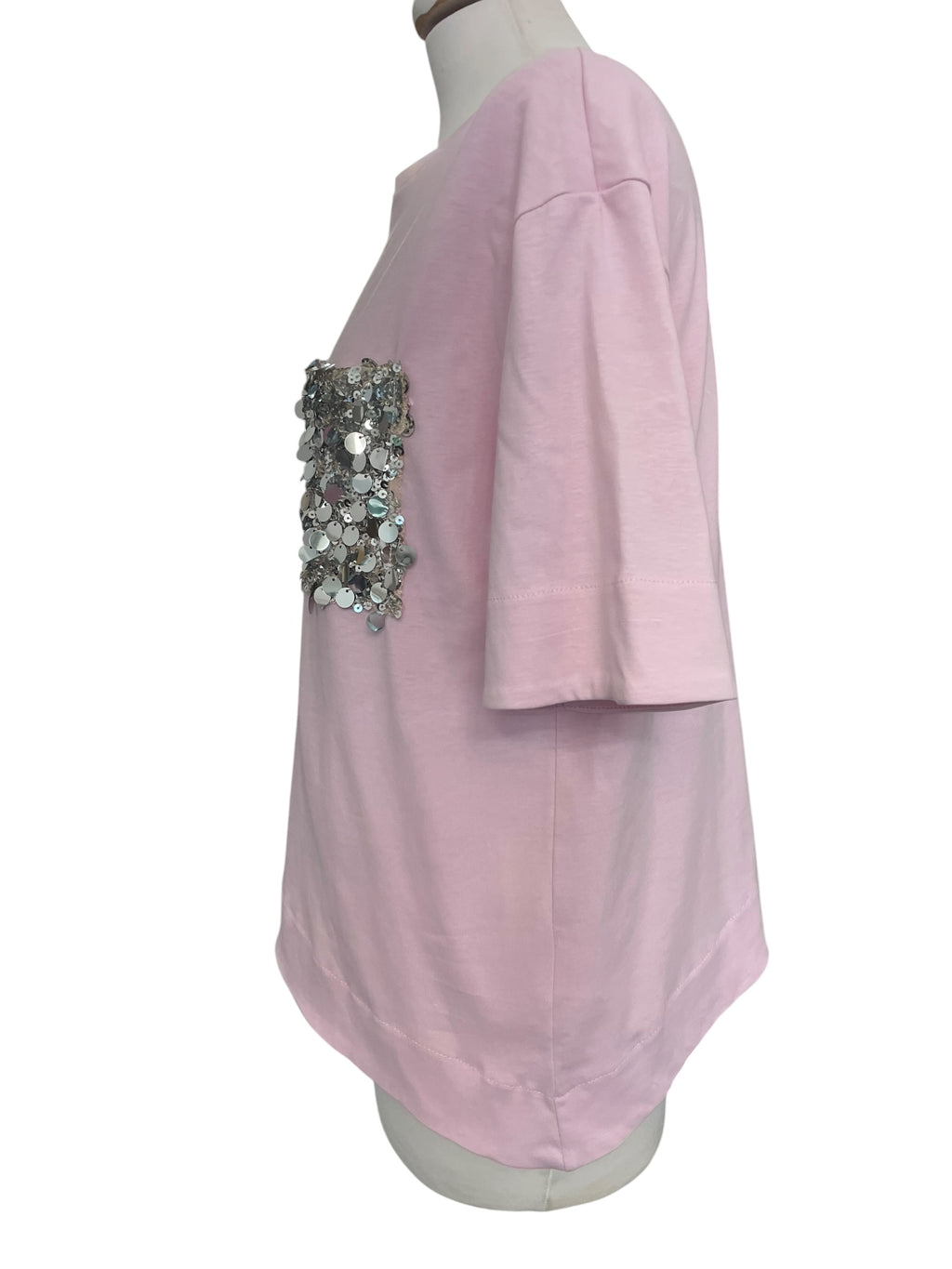 T-shirt asimmetrica taschino paiettes