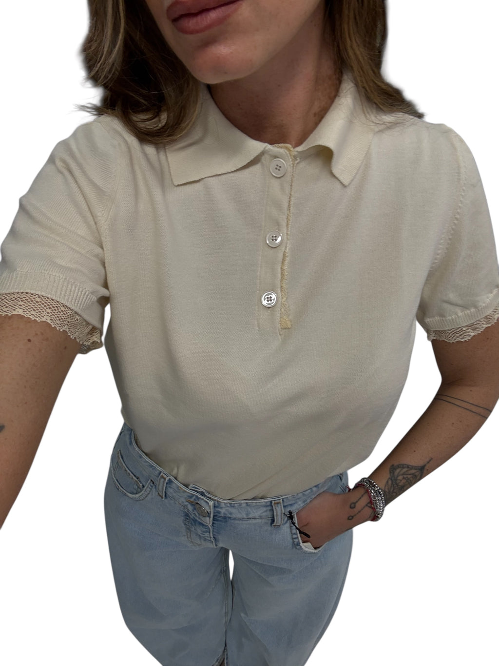 Polo con dettaglio pizzo