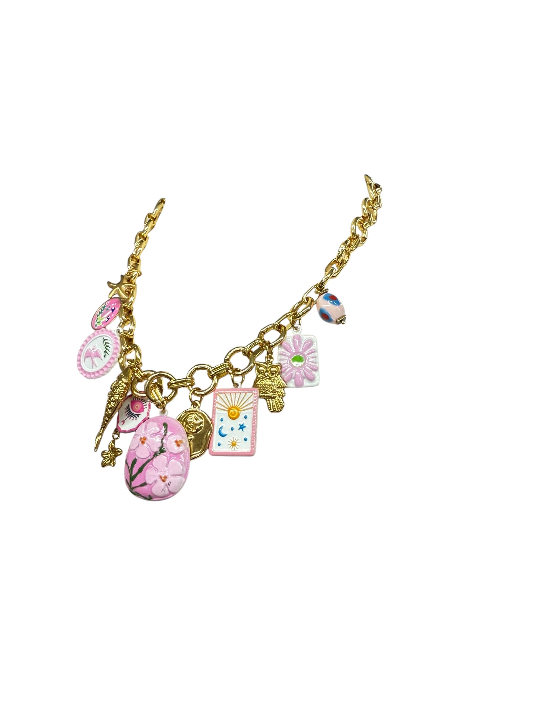 Collana catena con ciondoli rosa