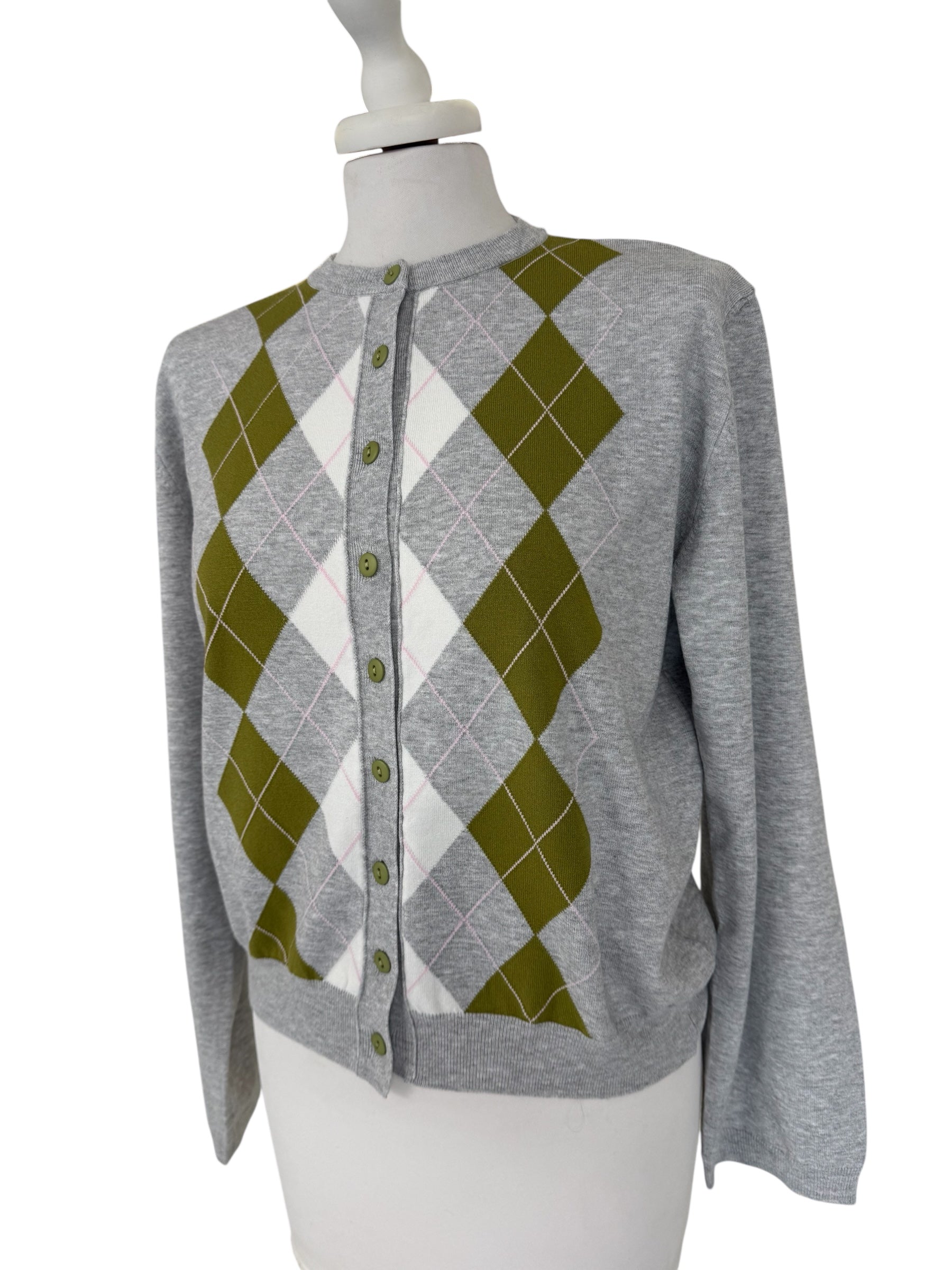 Golfino rombi grigio/verde/panna/rosa