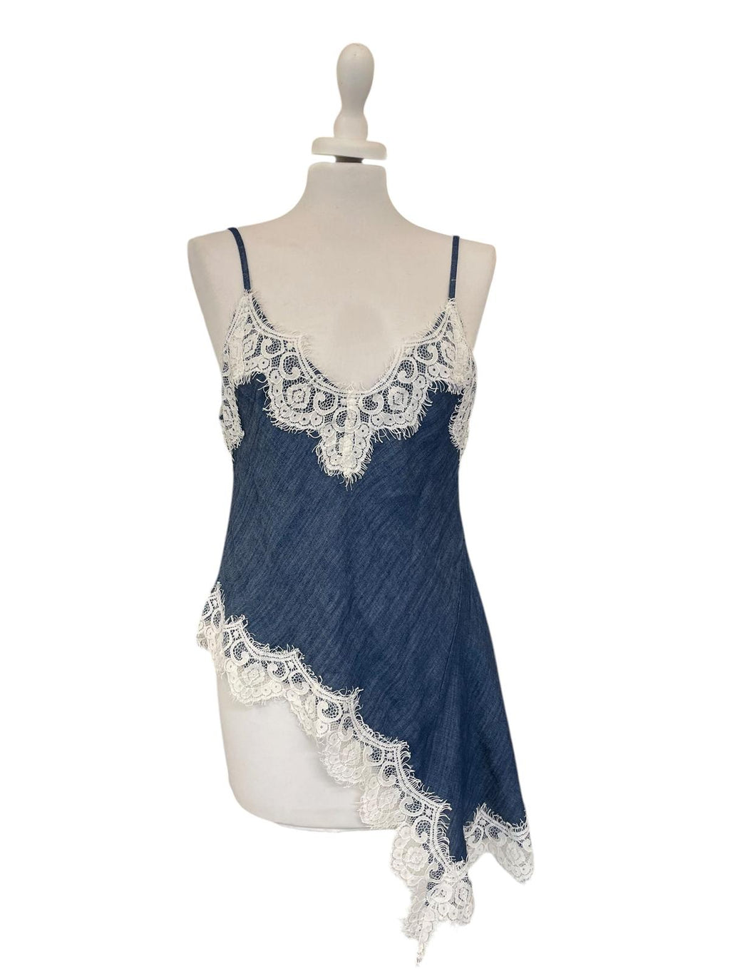 Top denim pizzo