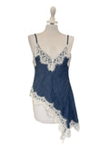 Top denim pizzo