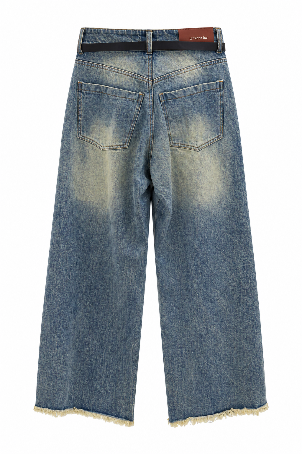 Jeans palazzo sfrangiato sabbiato W26P213