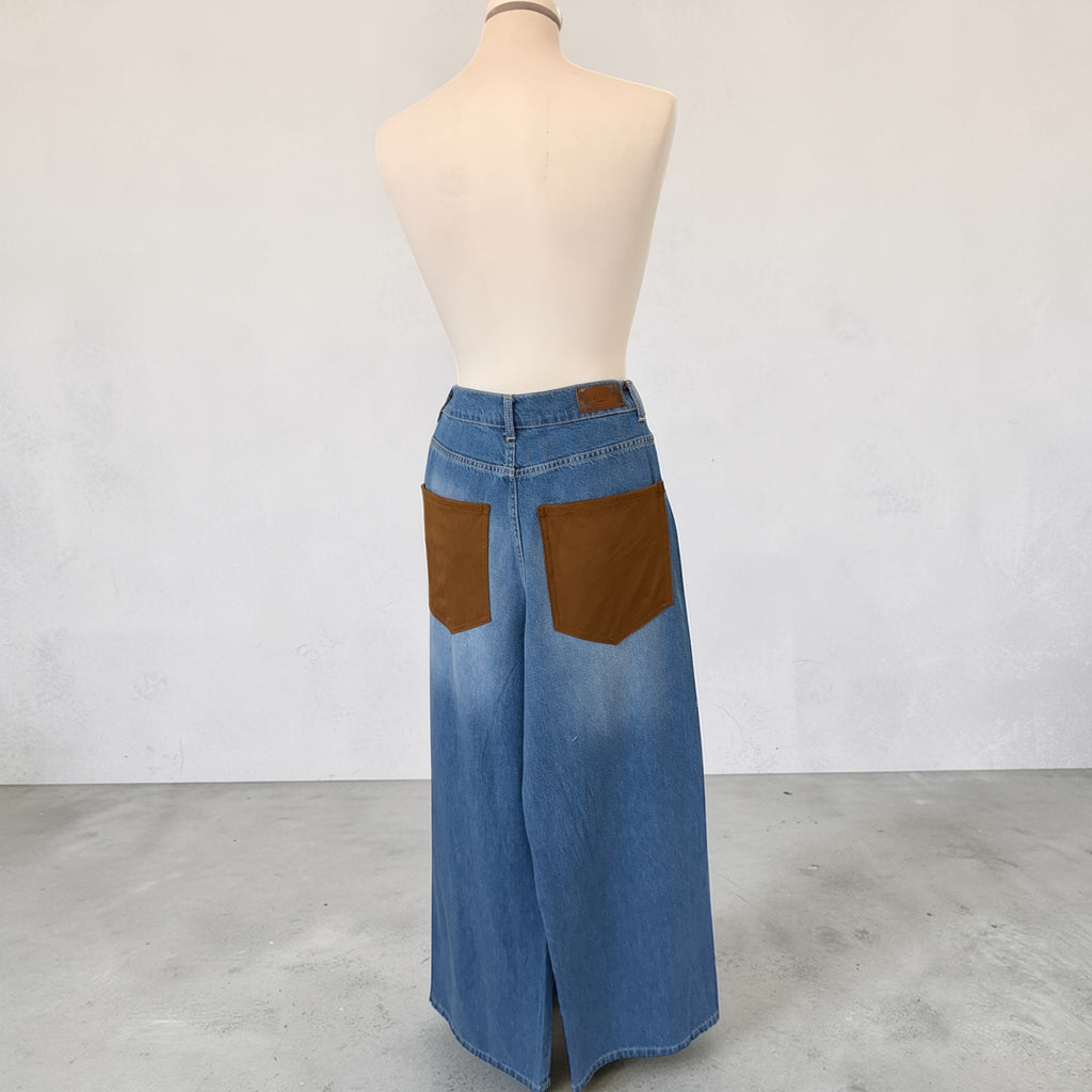 Jeans tasca in camoscio