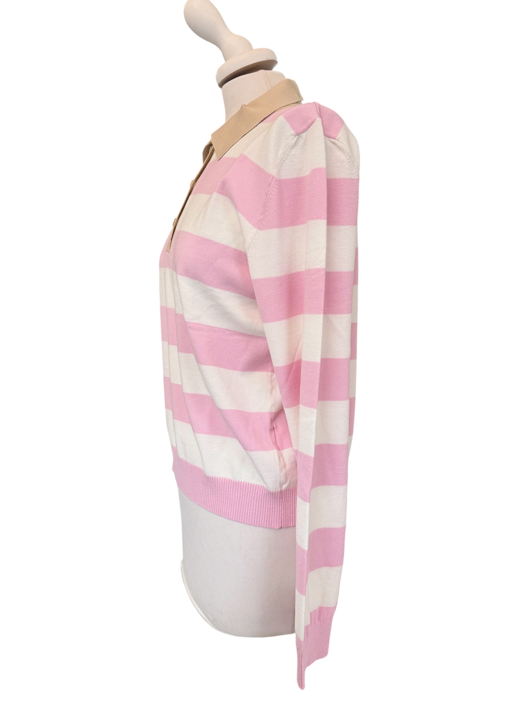 Polo rigata rosa/panna/beige