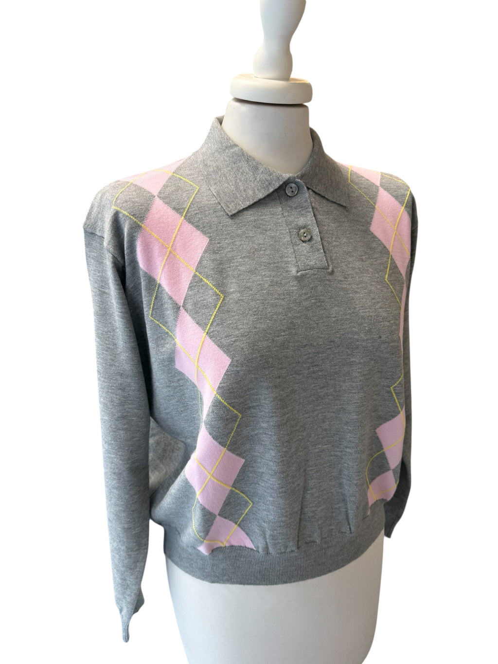 Maglia rombi grigio/rosa/giallo