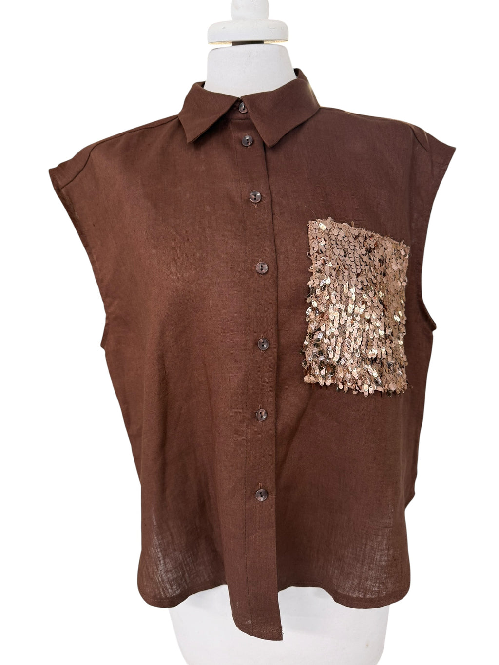 Camicia in lino con taschino in paiettes