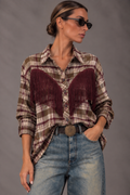 Camicia check frange beige/bordeaux