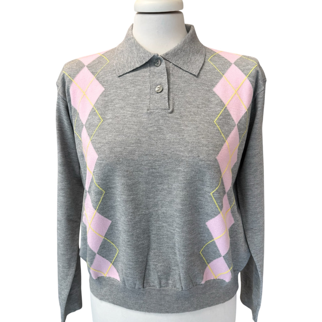 Maglia rombi grigio/rosa/giallo