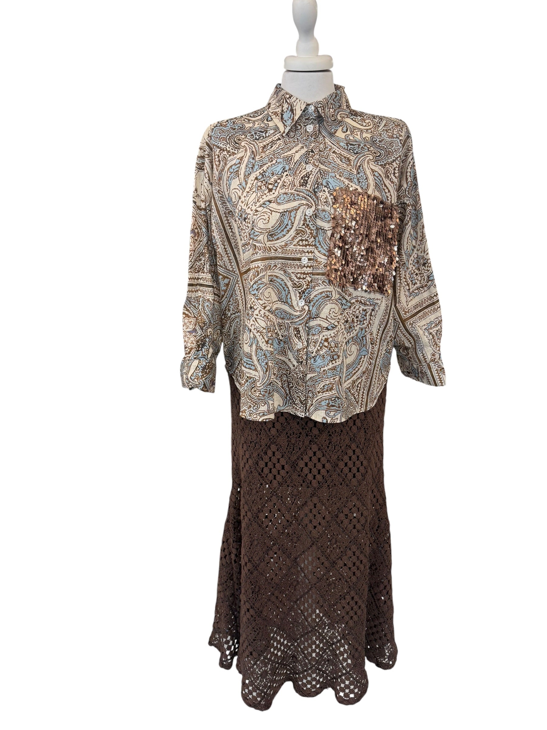 Camicia fantasia taschino paiettes bronzo