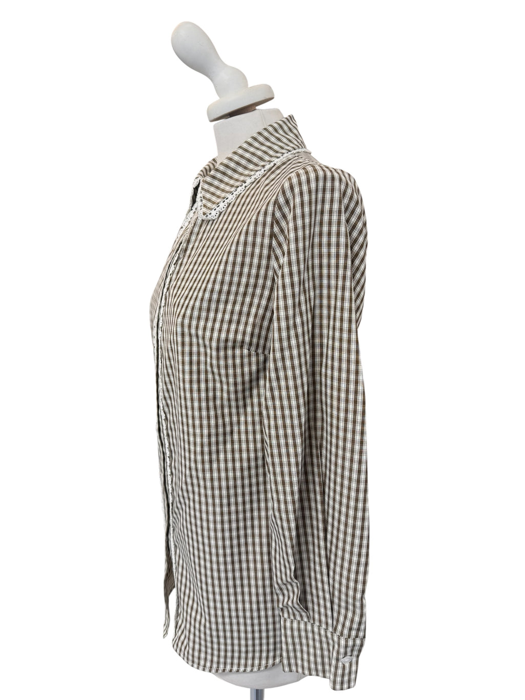 Camicia quadretti beige/bco con pizzo