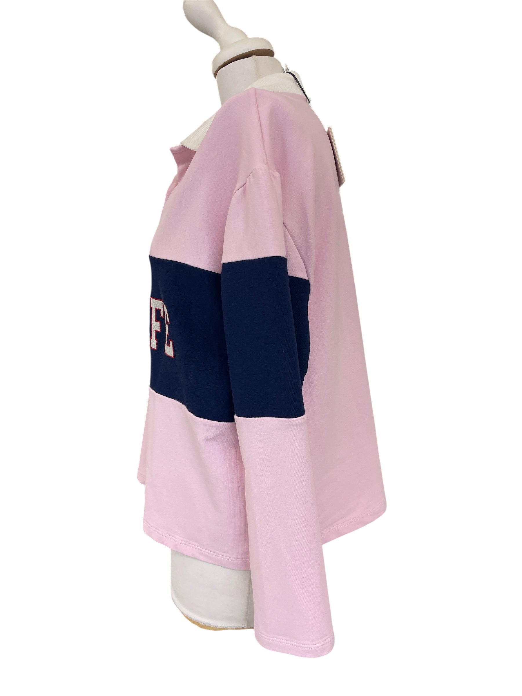 Polo Jersey scritta rosa/blu/panna