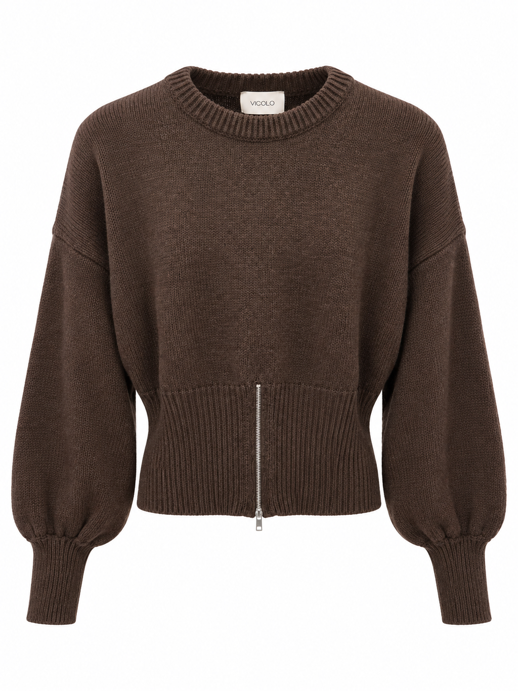 Maglia moro manica palloncino fittata con zip