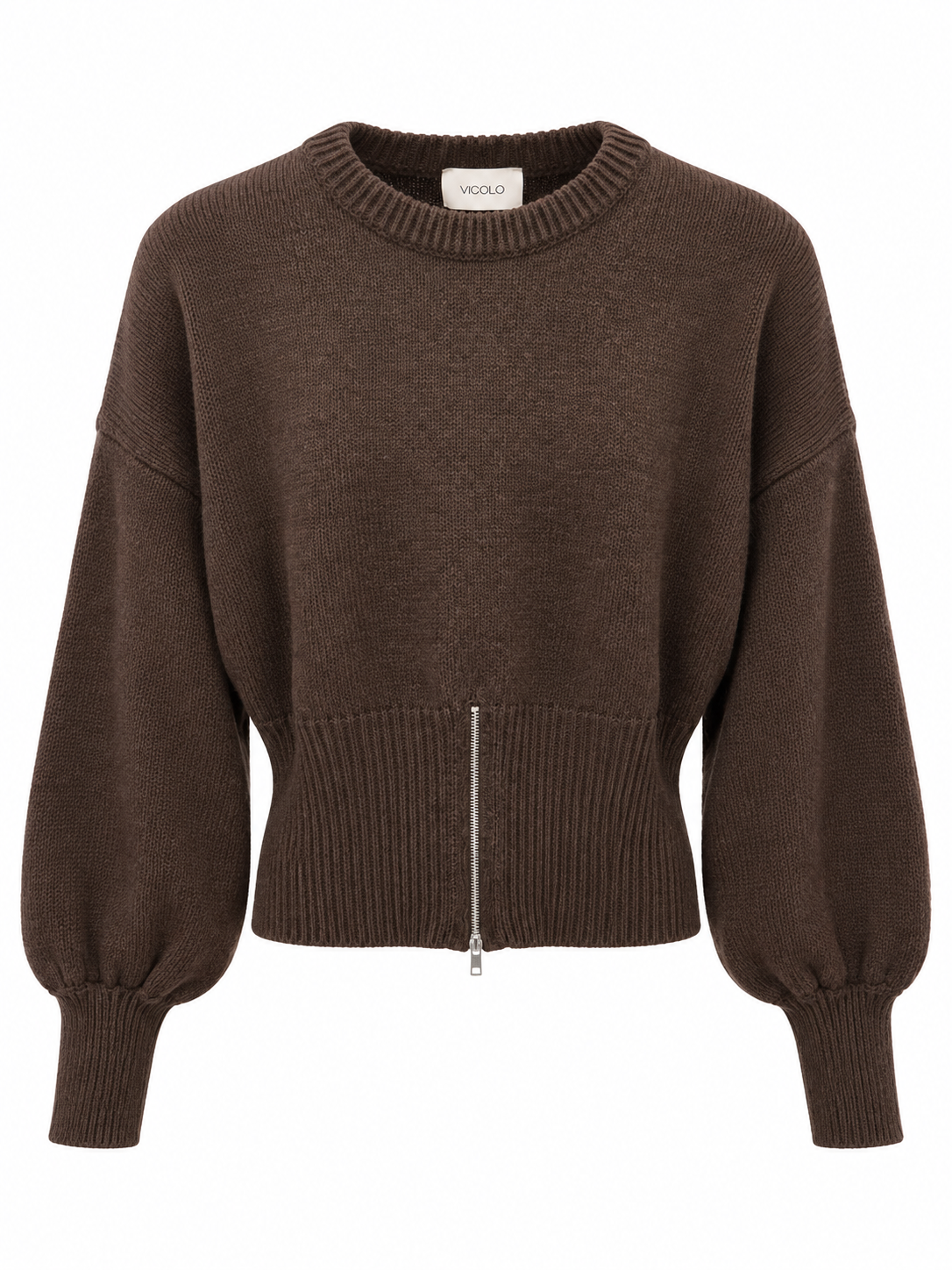 Maglia moro manica palloncino fittata con zip