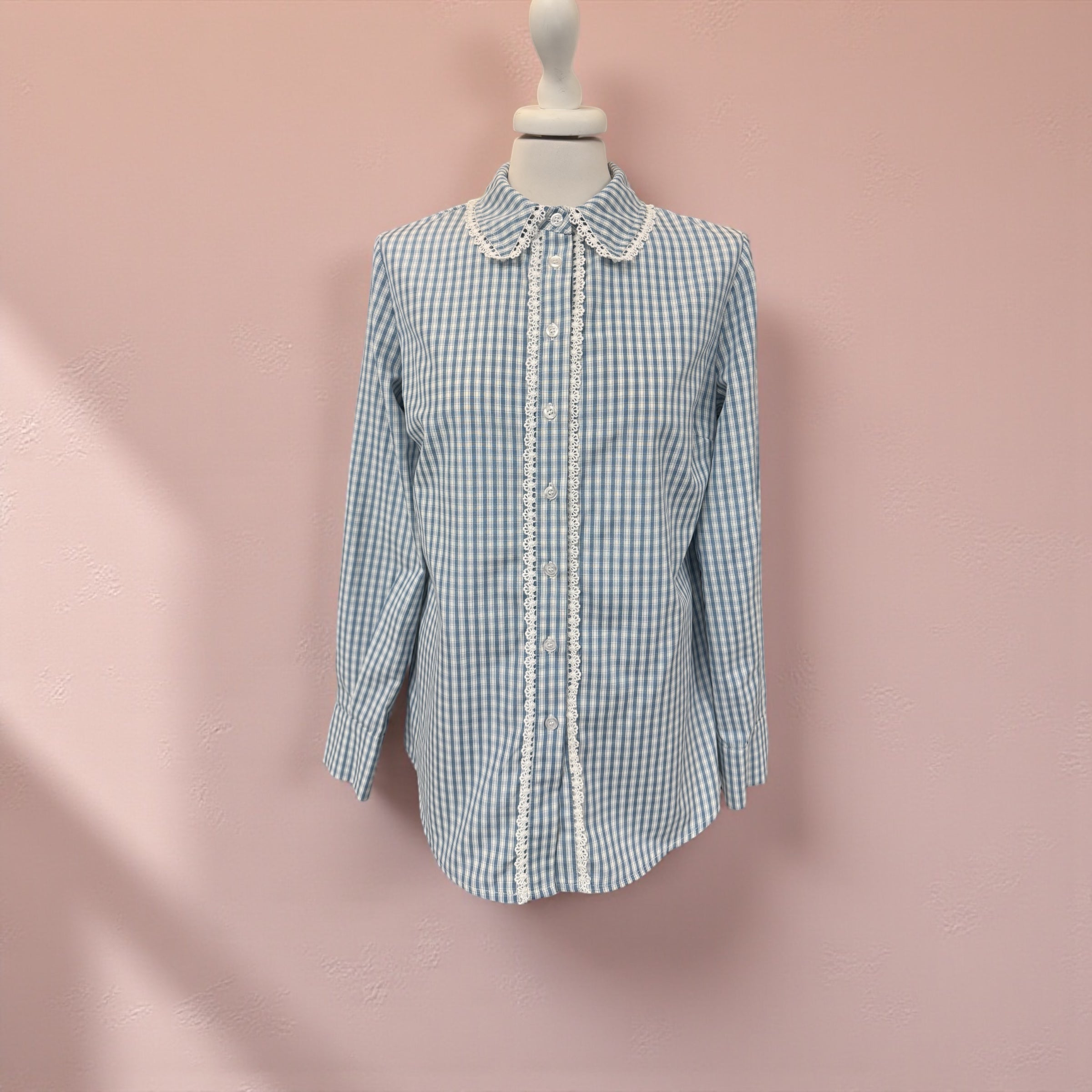 Camicia quadretti azzurro/bco con pizzo