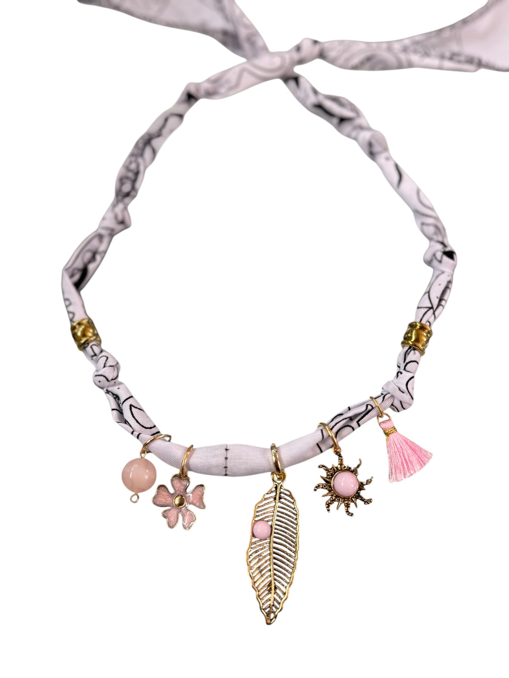 Necklace Bandana bianco/ rosa piuma