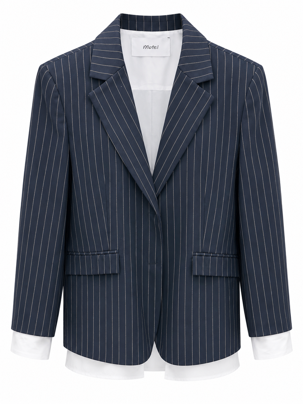 Giacca gessata blu con manica camicia removibile