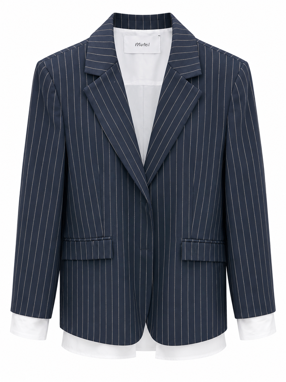 Giacca gessata blu con manica camicia removibile