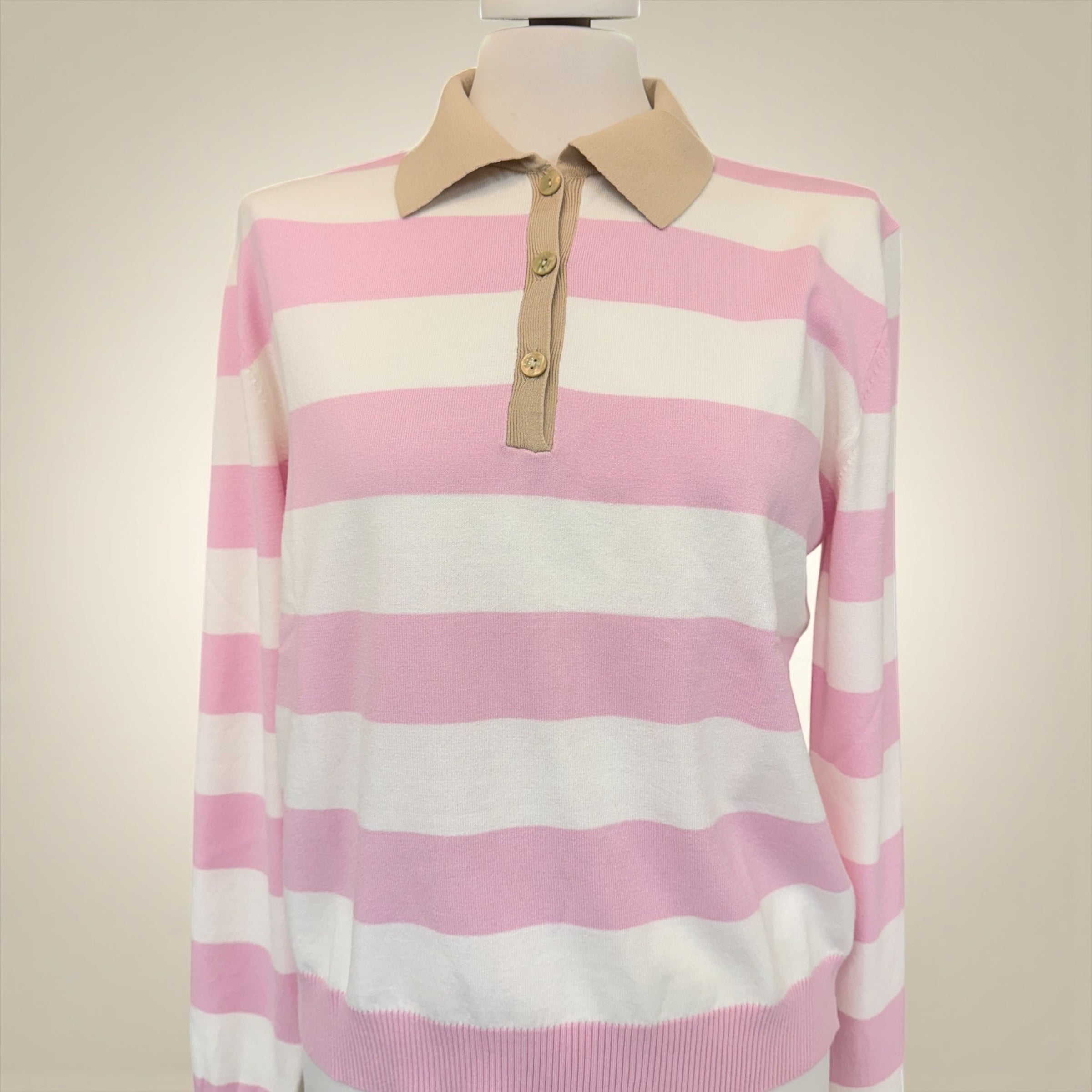 Polo rigata rosa/panna/beige