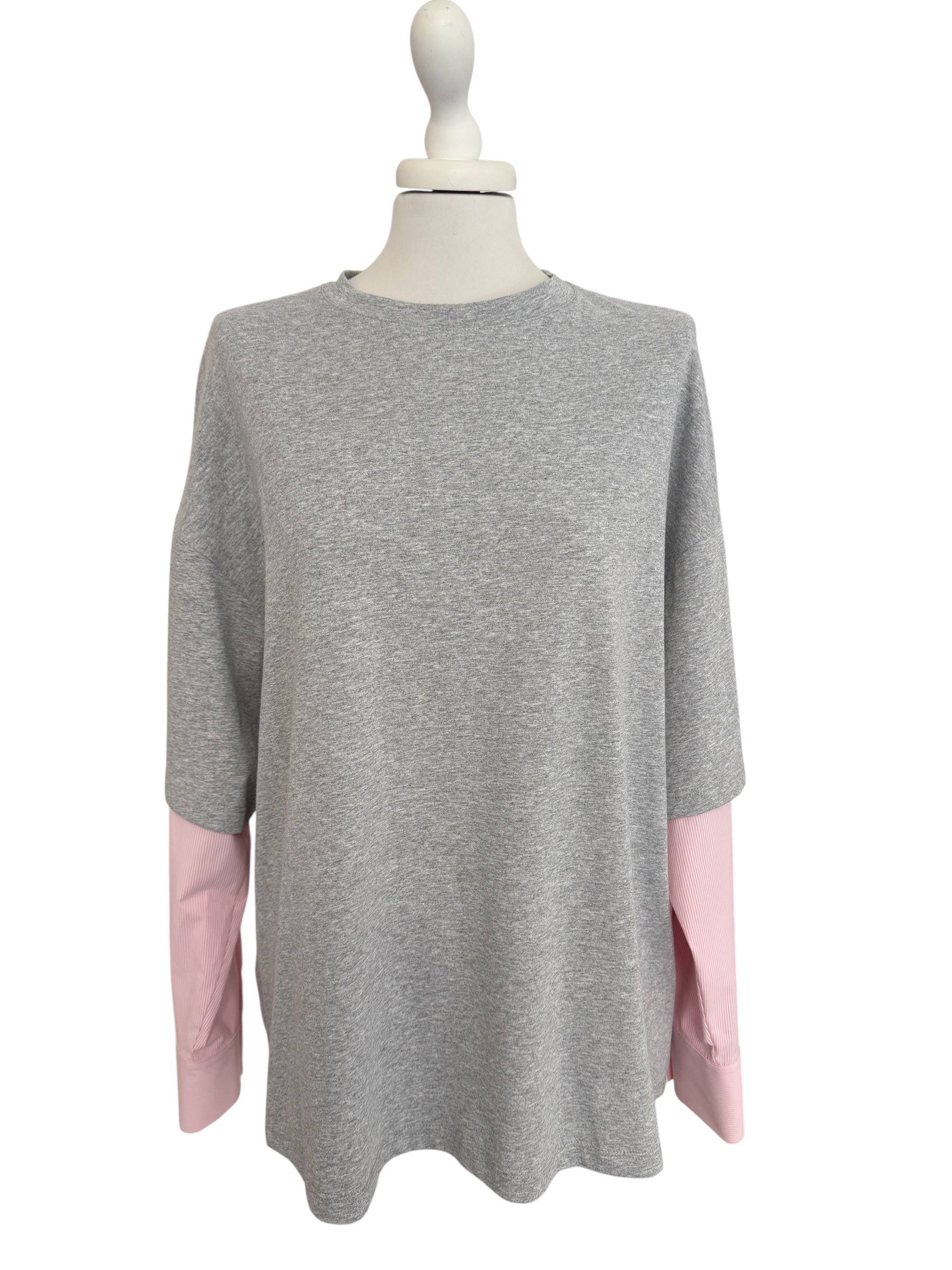 T-shirt con manica camicia grigio/rosa