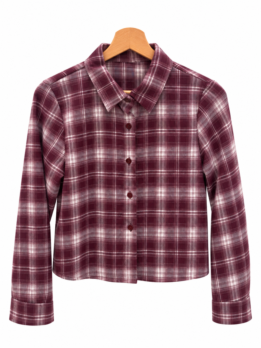 Camicia crop check bianca/bordeaux