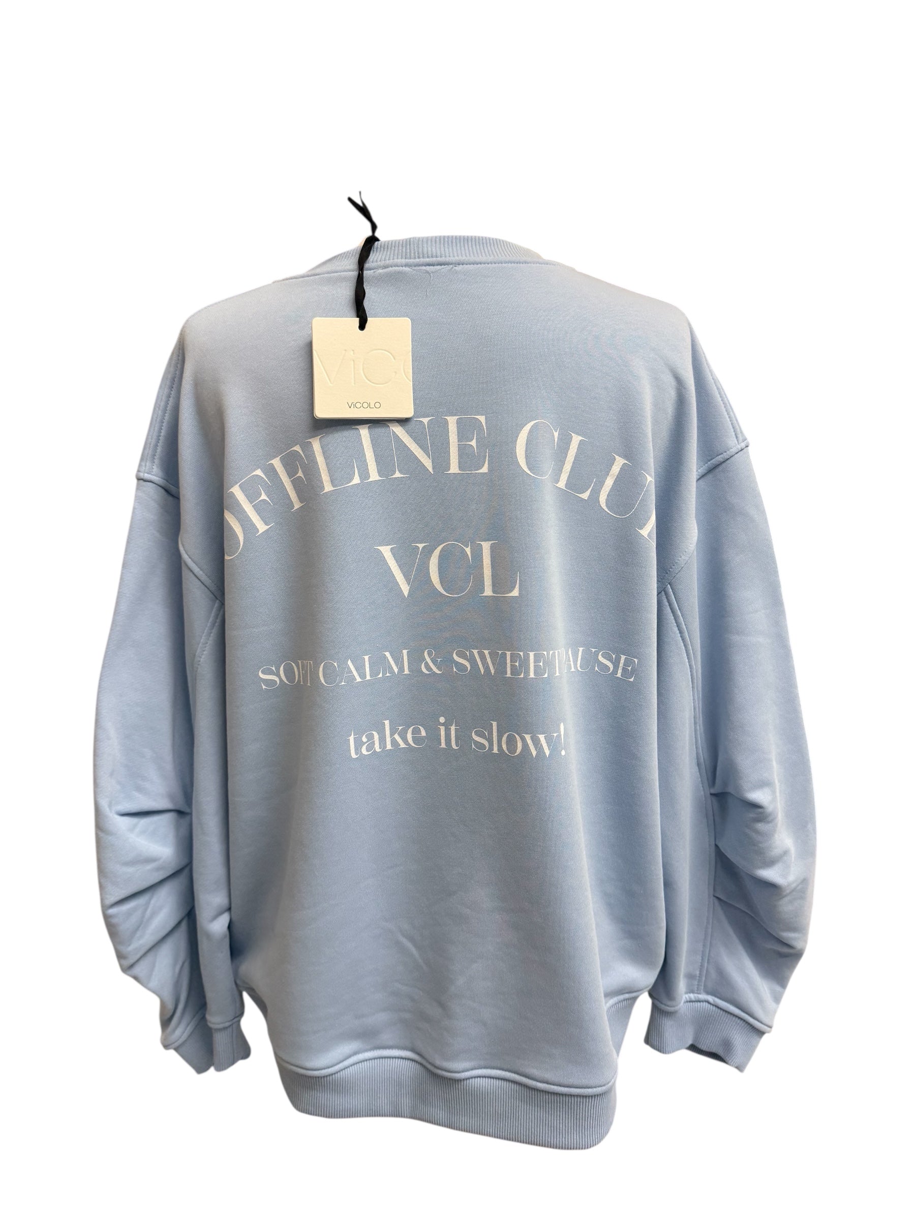 Felpa azzurra scritta bianca