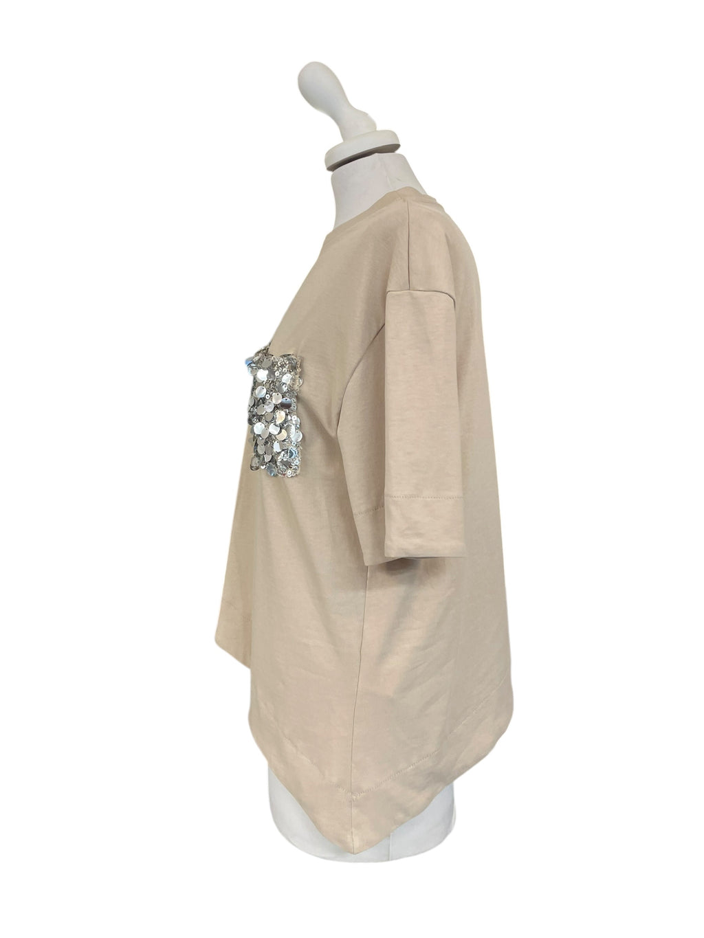 T-shirt asimmetrica taschino paiettes