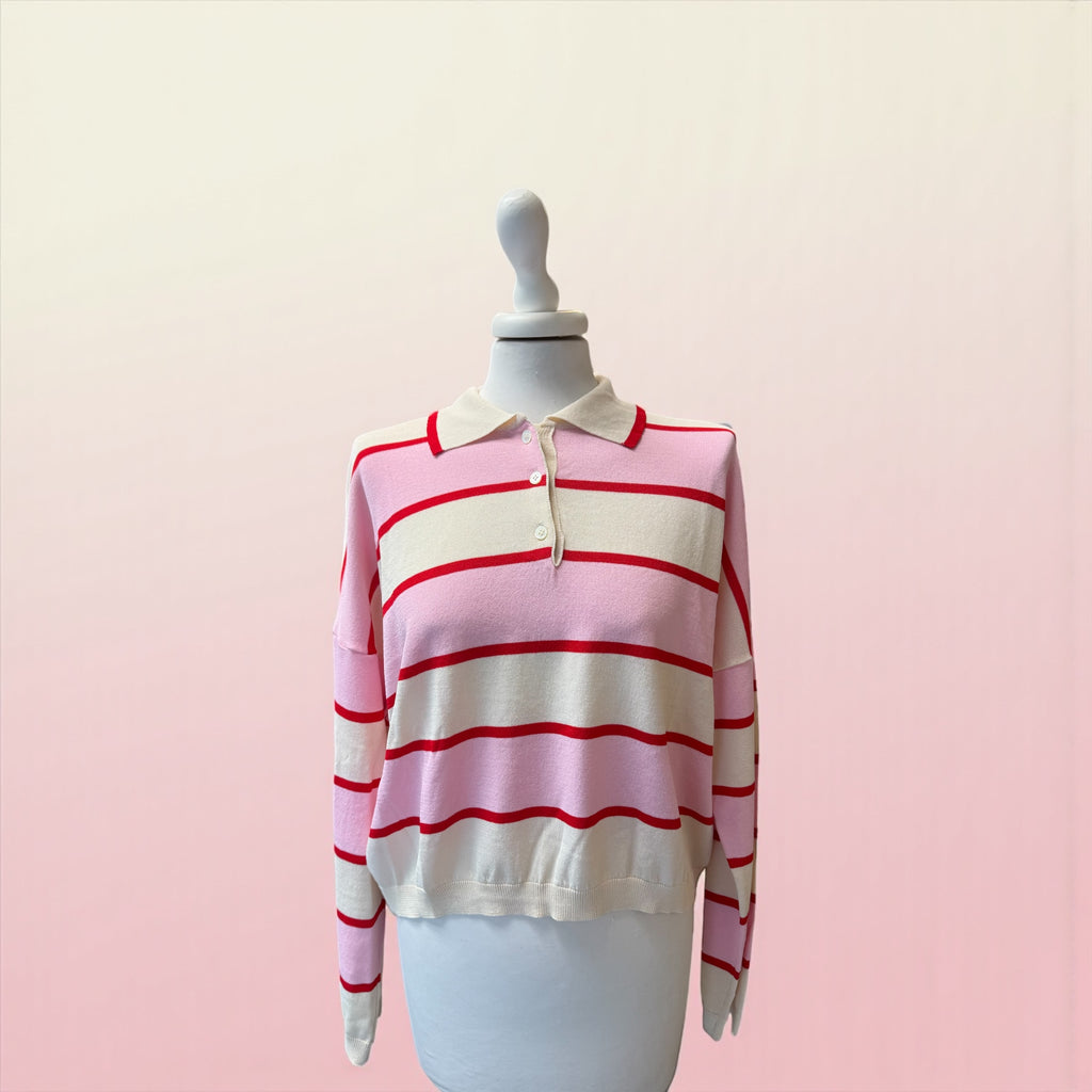 Polo rigata rosa/panna/rosso