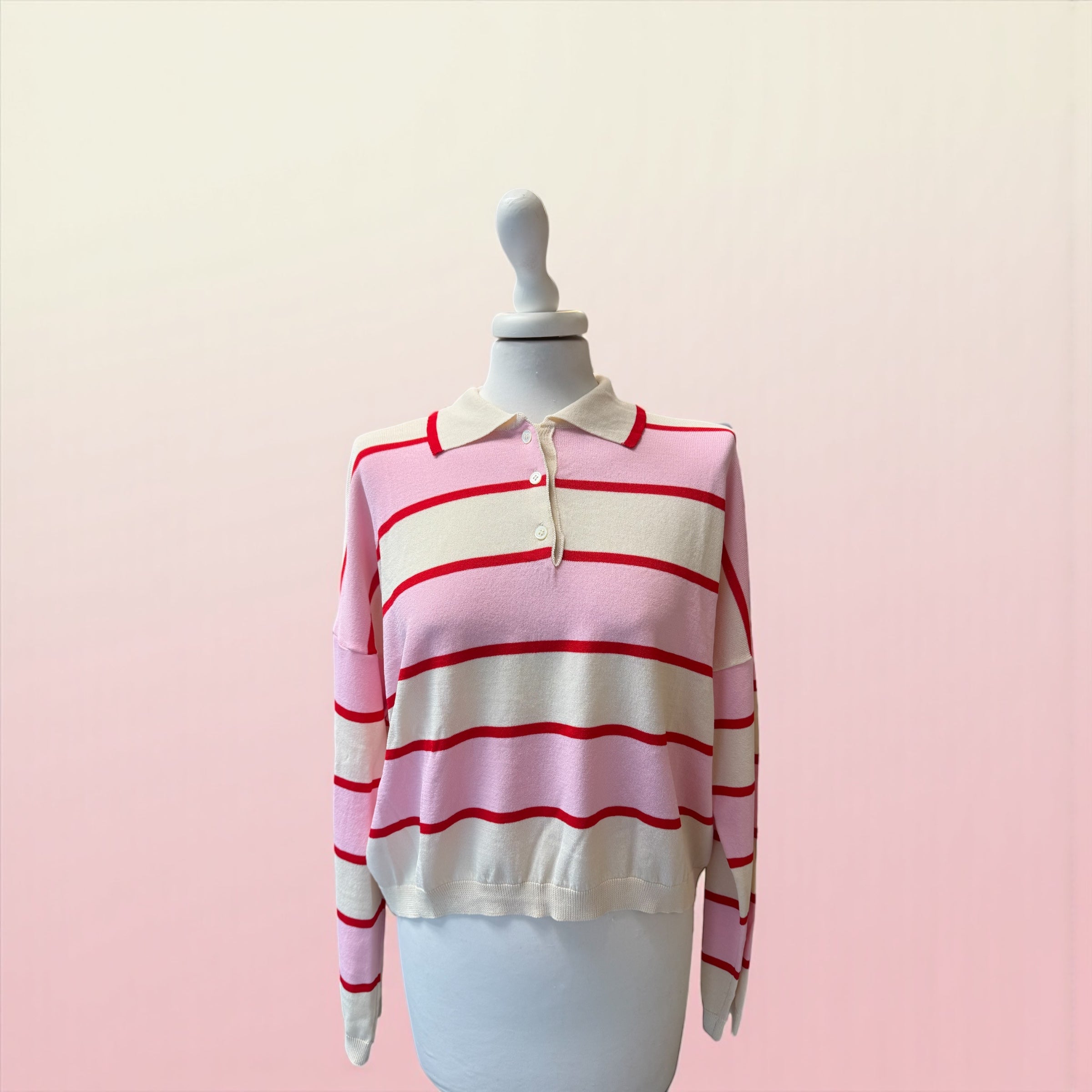 Polo rigata rosa/panna/rosso