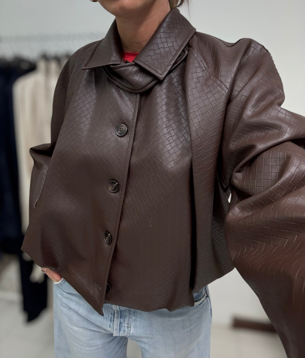 Bomber in ecopelle intrecciata moro