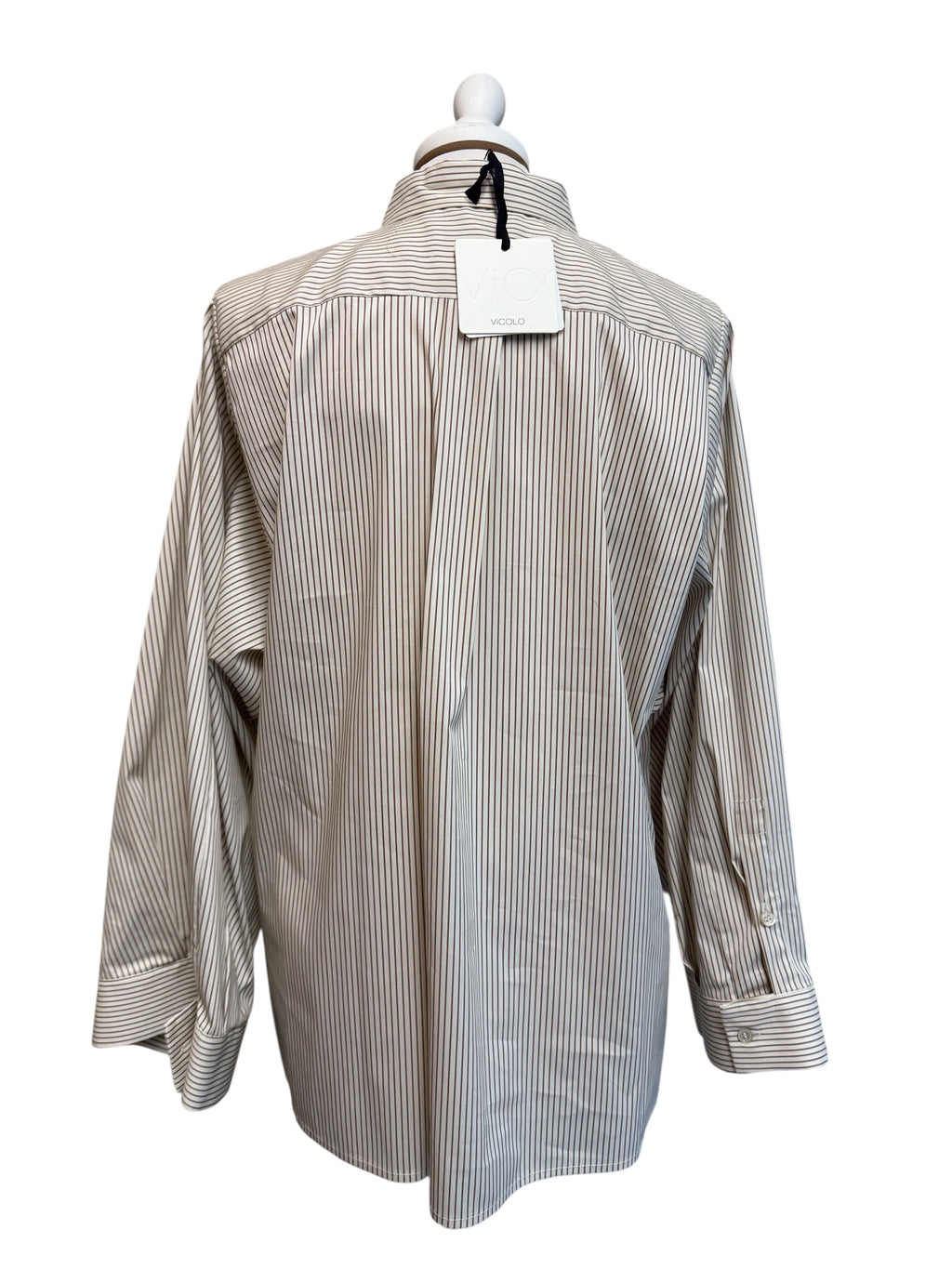 Camicia rigata beige manica over