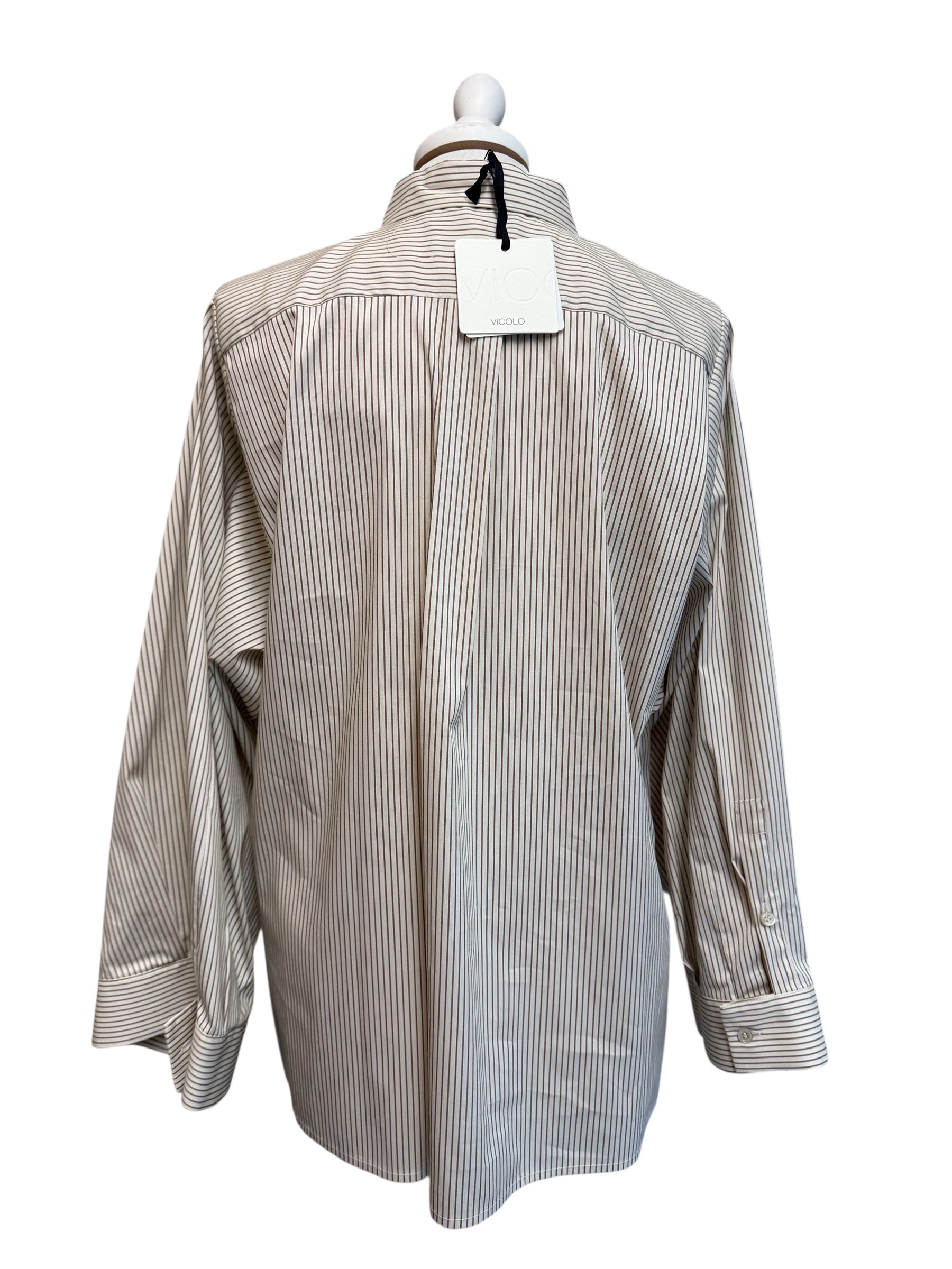 Camicia rigata beige manica over