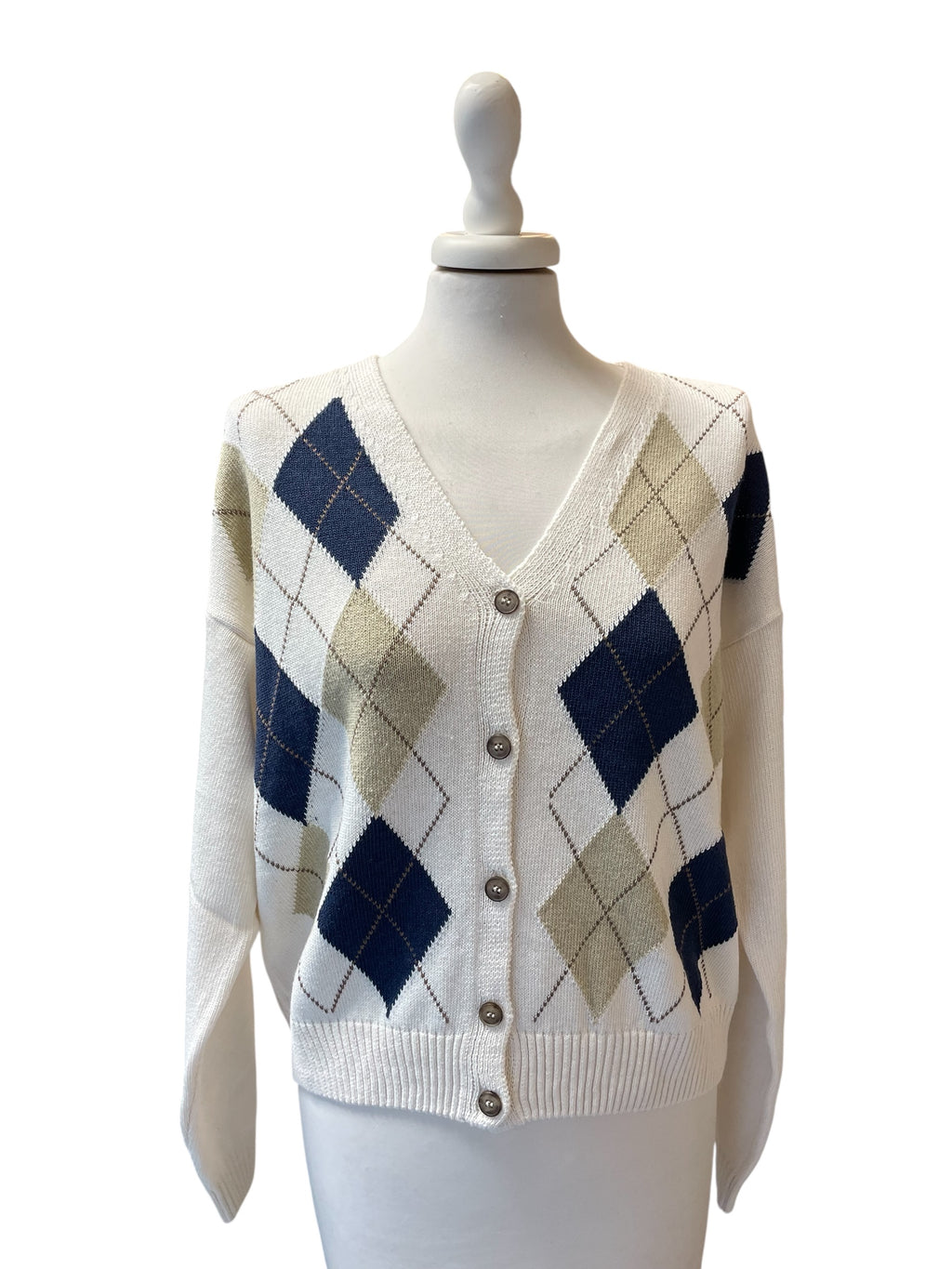 Cardigan rombi panna/beige/moro