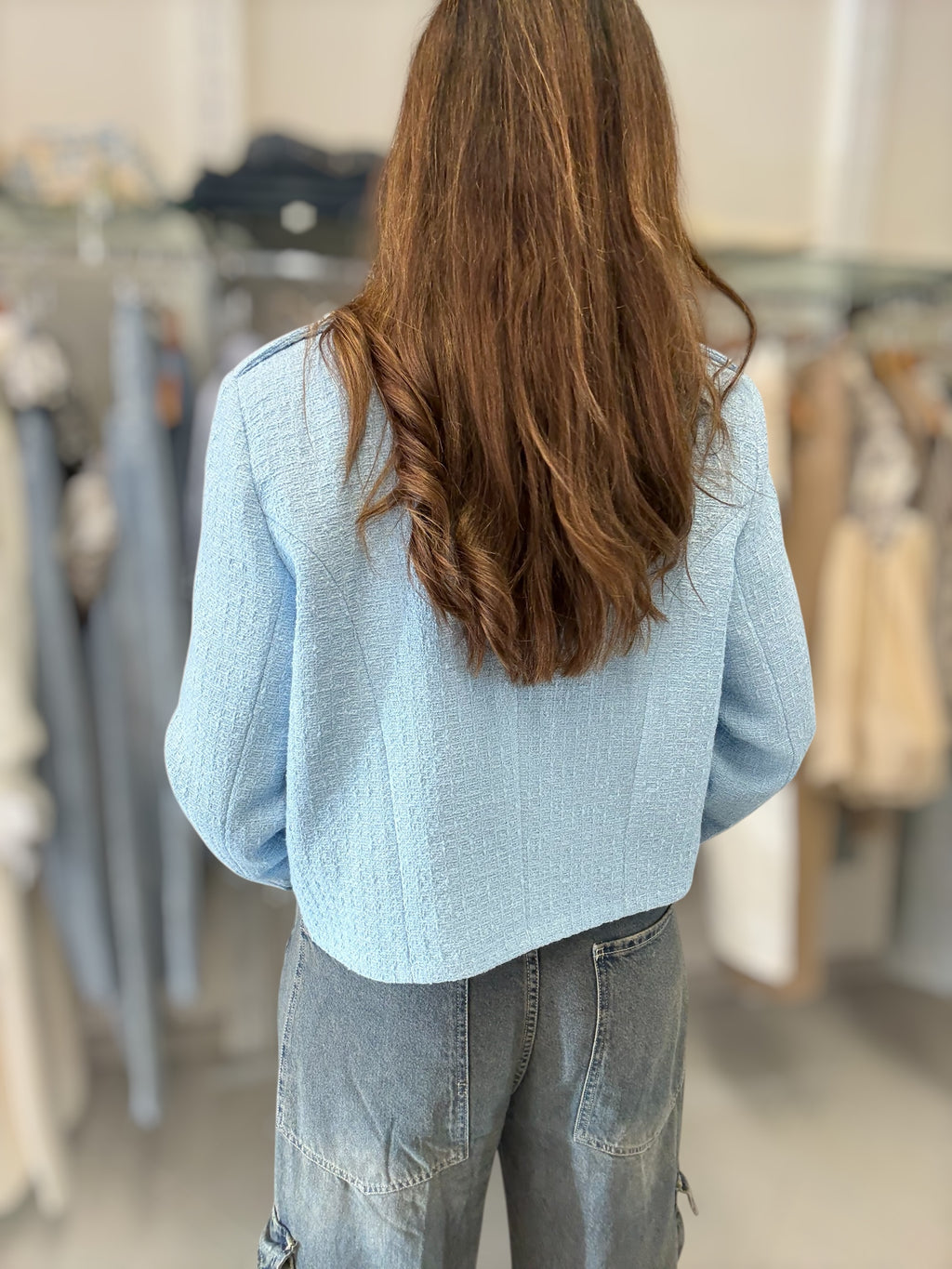 Giacca Napoleone in boucle celeste